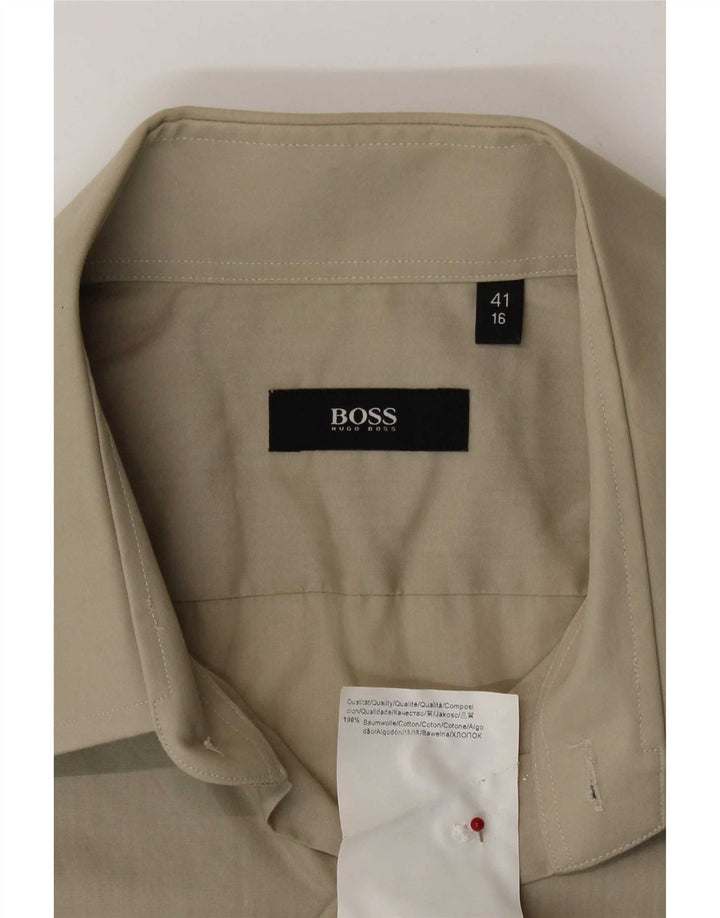 Hugo Boss Herrenhemd Größe 41 16 Große Khaki-Baumwolle
