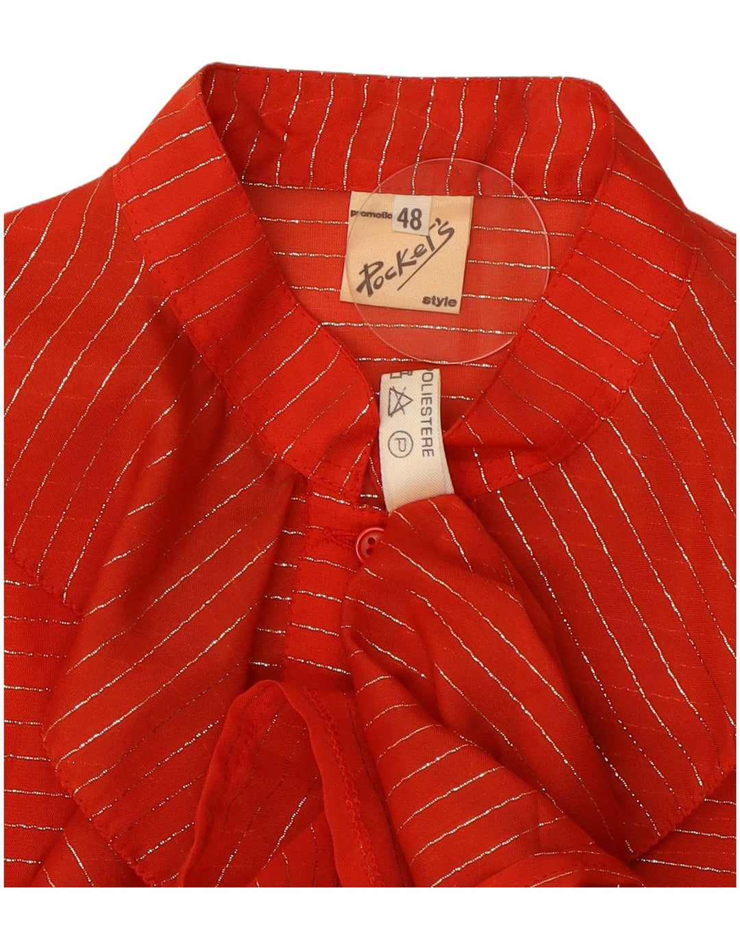 Vintage Damen Bluse mit Rüschen vorne, Größe 48, XL, rot gestreift, Polyester