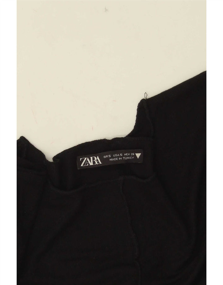 Zara Damen Crop Top Langarm UK 8 Small Schwarz