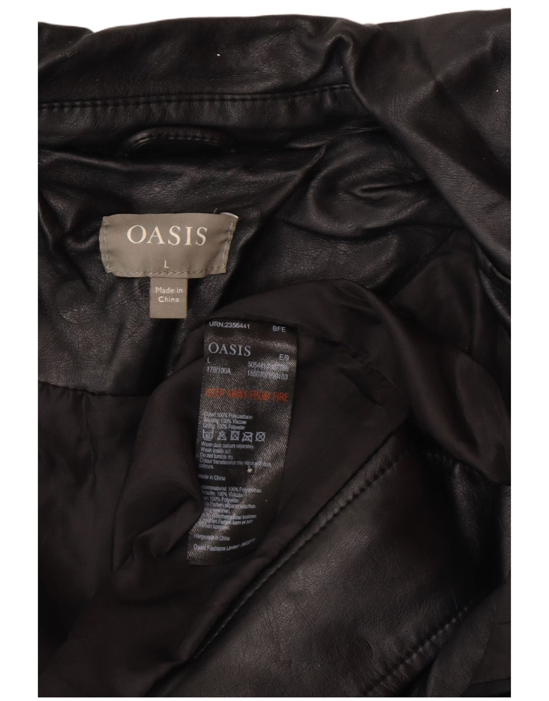 Oasis Damen-Bikerjacke aus Kunstleder, UK 16, Größe L, schwarz, Polyethylen