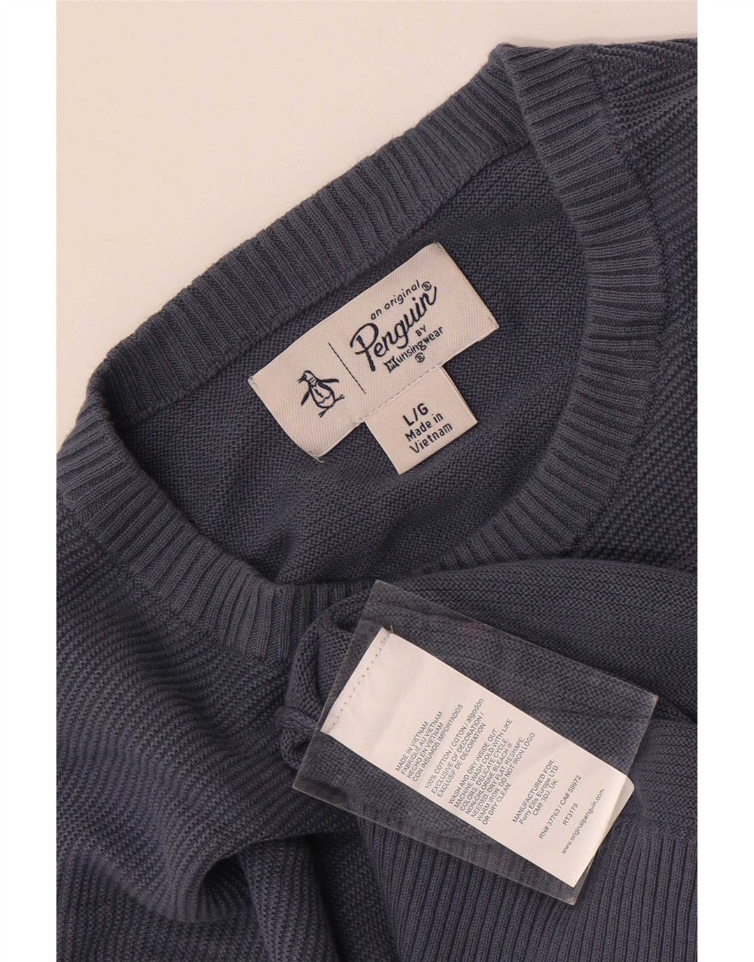 Penguin Herren-Pullover mit Rundhalsausschnitt, groß, aus blauer Baumwolle