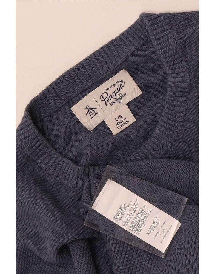 Penguin Herren-Pullover mit Rundhalsausschnitt, groß, aus blauer Baumwolle