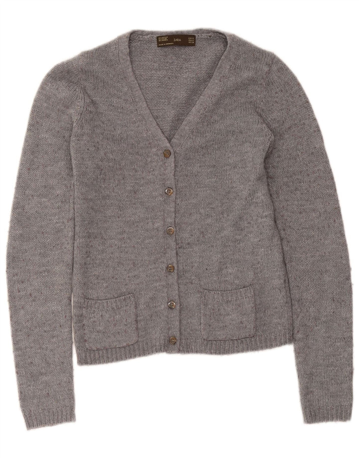 Zara Damen-Cardigan-Pullover UK 12 Mittelgrau geflecktes Acryl