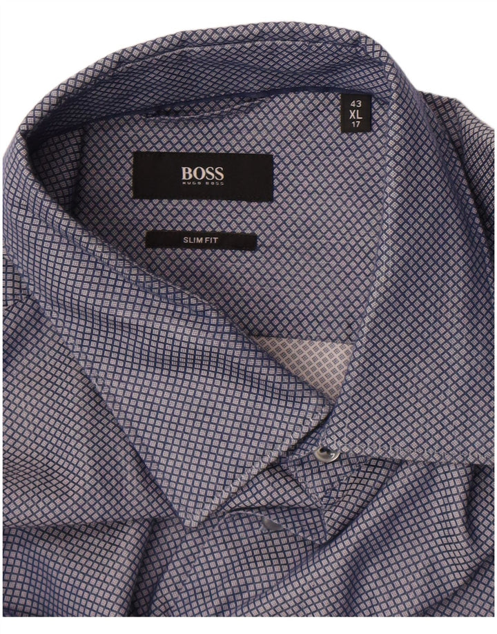 Hugo Boss Herren Slim Fit Hemd Größe 17 43 XL Blau kariert