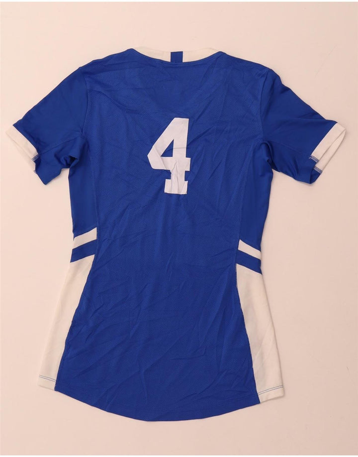 NIKE Damen Grafik-T-Shirt-Oberteil UK 10 Small Blaues Colourblock-Polyester