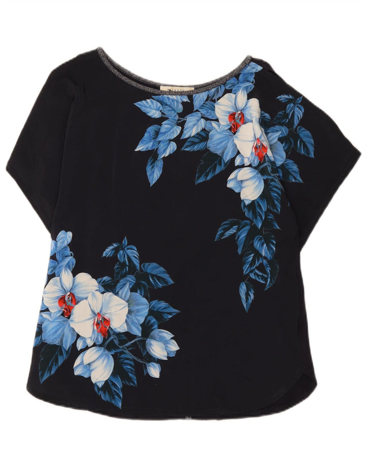 Oasis Damen-Blusenoberteil UK 10 Small Marineblaues Blumenmuster aus Polyester