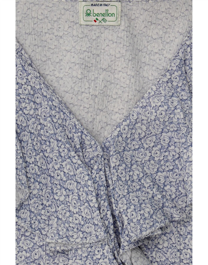 BENETTON Womens Ruffle Front Shirt Blouse UK 10 Small Blue Floral Vintage Benetton and Second-Hand Benetton from Messina Hembry 