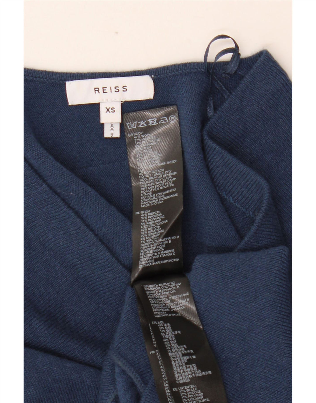 REISS Damen-Pullover mit Fledermausärmeln und V-Ausschnitt, UK 6 XS, marineblaue Wolle