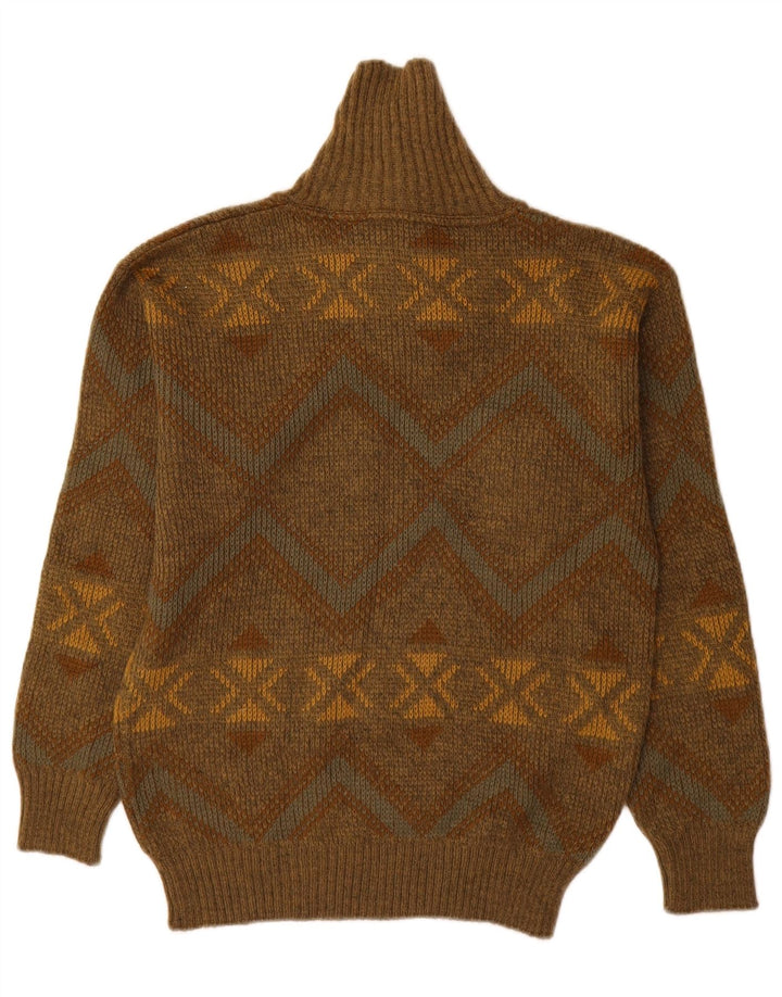 Vintage Herren Schalhalspullover IT 48 Medium Khaki Geometrisch