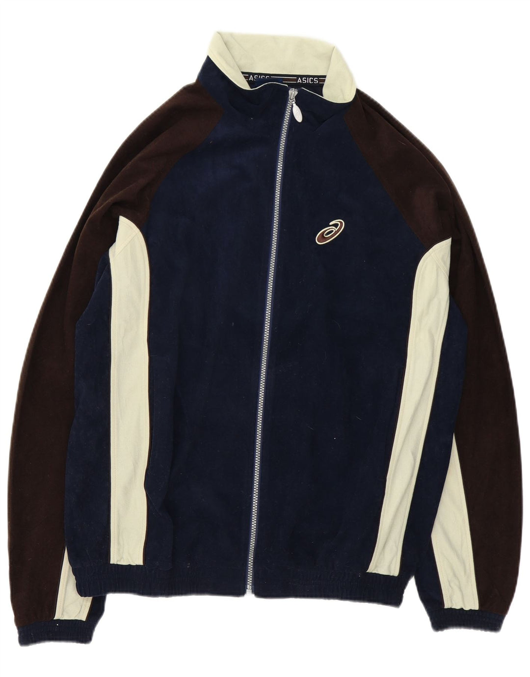 Asics Herren-Trainingsanzug-Oberteil aus Velours, Größe L, Marineblau, Farbblock