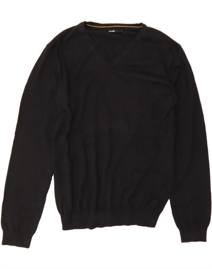 JULES Mens V-Neck Jumper Sweater Large Black Cotton Vintage Jules and Second-Hand Jules from Messina Hembry 