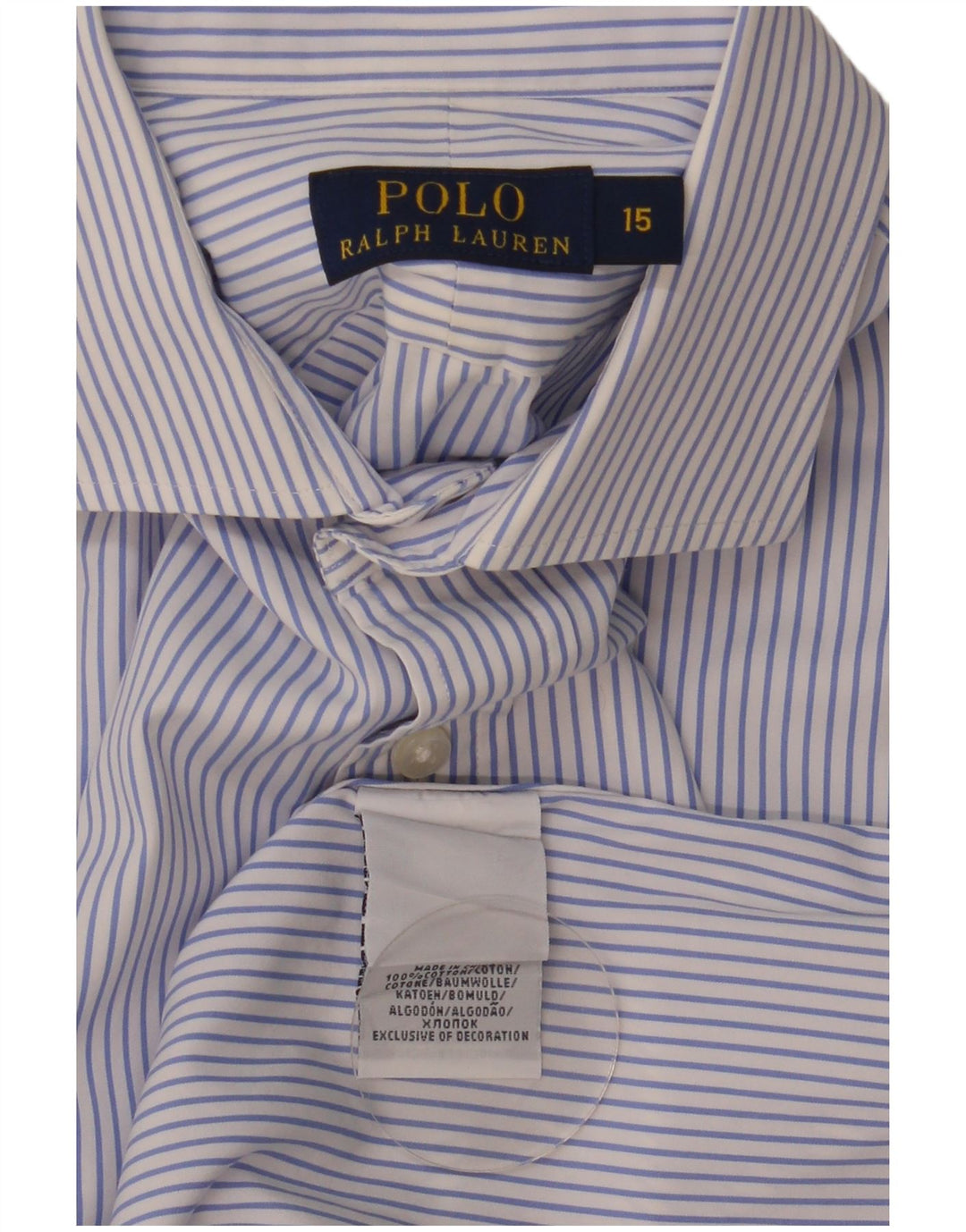 Polo Ralph Lauren Herrenhemd, Größe 15, mittelblau gestreift, Baumwolle