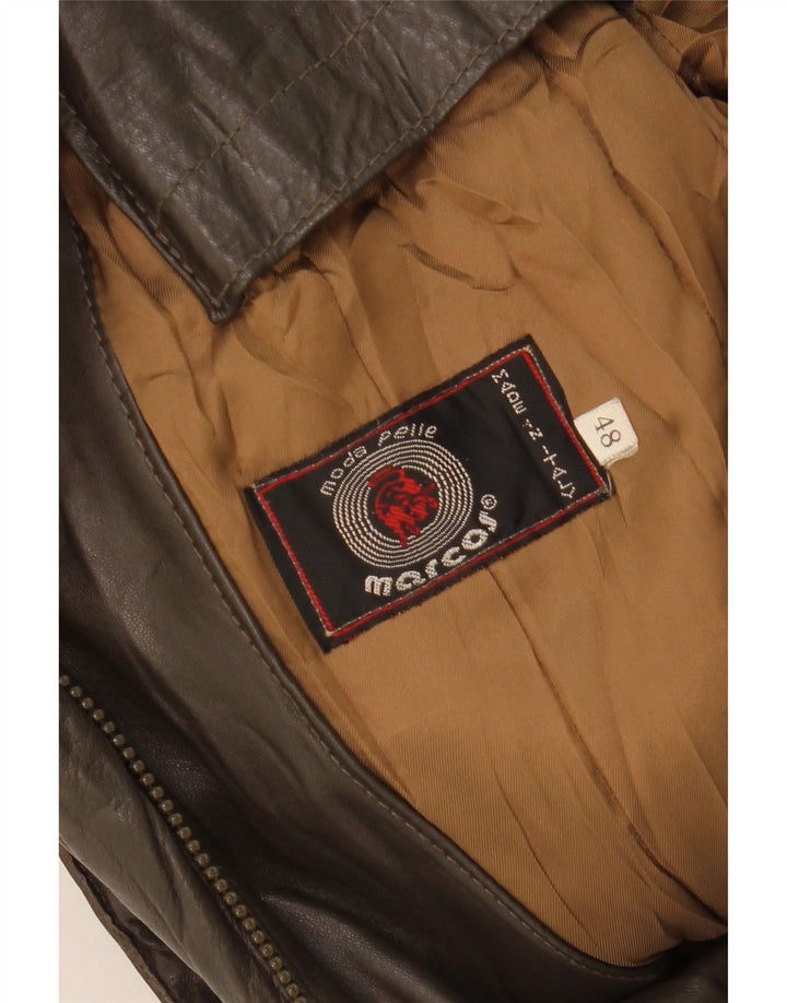 MARCOS Mens Leather Jacket IT 48 Medium Brown Vintage Marcos and Second-Hand Marcos from Messina Hembry 