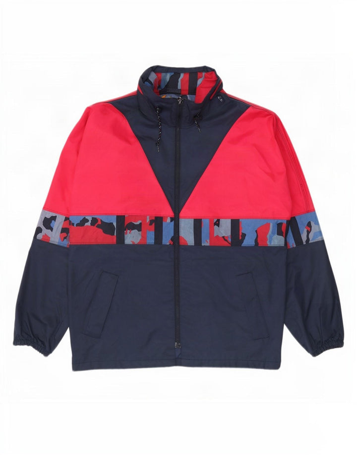Vintage Herren Regenjacke mit Kapuze UK 38 Medium Marineblau Colourblock Nylon
