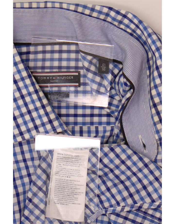 TOMMY HILFIGER Mens Fitted Tailored Fit Shirt Size 41/16 Large Blue Check Vintage Tommy Hilfiger and Second-Hand Tommy Hilfiger from Messina Hembry 