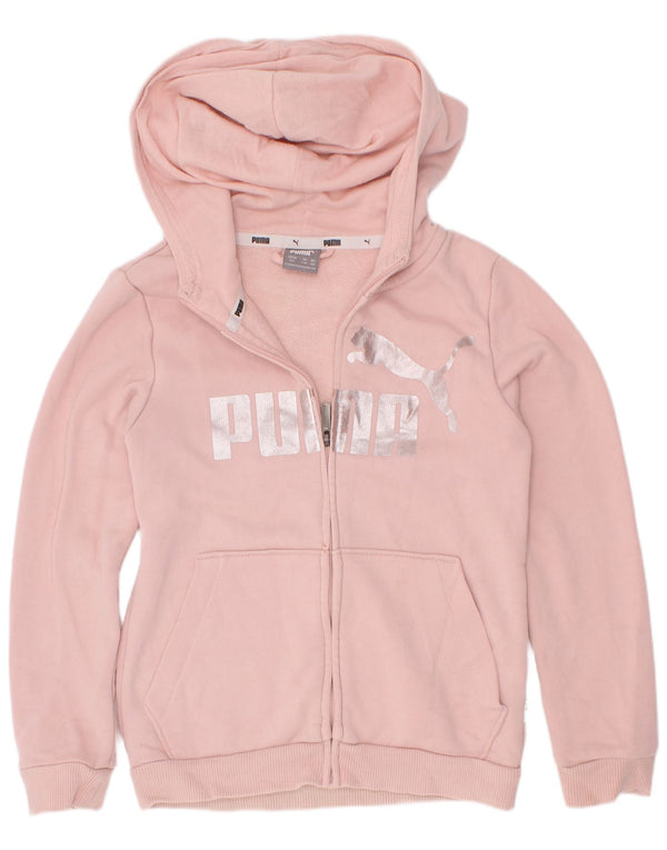 Puma Mädchen-Kapuzenpullover mit grafischem Reißverschluss, 7–8 Jahre, rosa Baumwolle