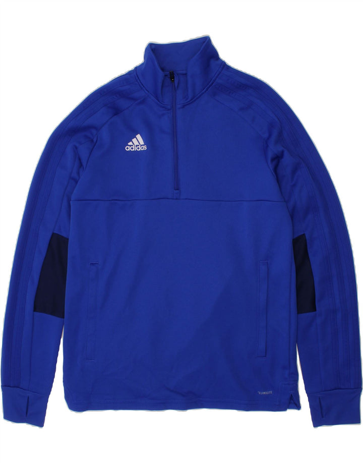 ADIDAS Boys Climalite Pullover Tracksuit Top 11-12 Years Blue Colourblock Vintage Adidas and Second-Hand Adidas from Messina Hembry 