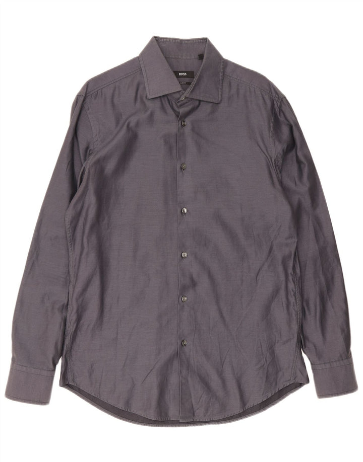 Hugo Boss Herren Slim Fit Hemd Größe 41/42 Große graue Baumwolle