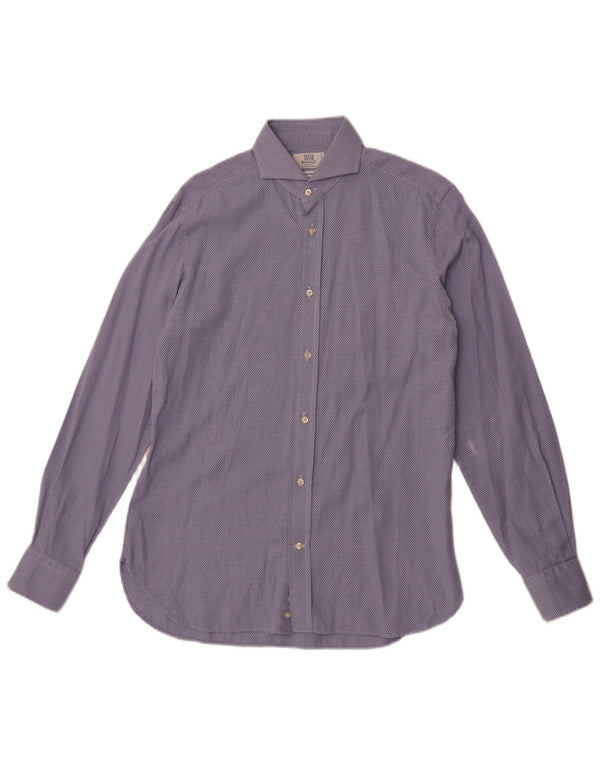 Boggi Herren-Hemd mit maßgeschneiderter Passform, Größe 40, 15 3/4, mittelblaue, geometrische Baumwolle