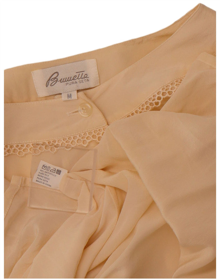 VINTAGE Damen Durchsichtige Hemdbluse UK 14 Mittelbeige Seide