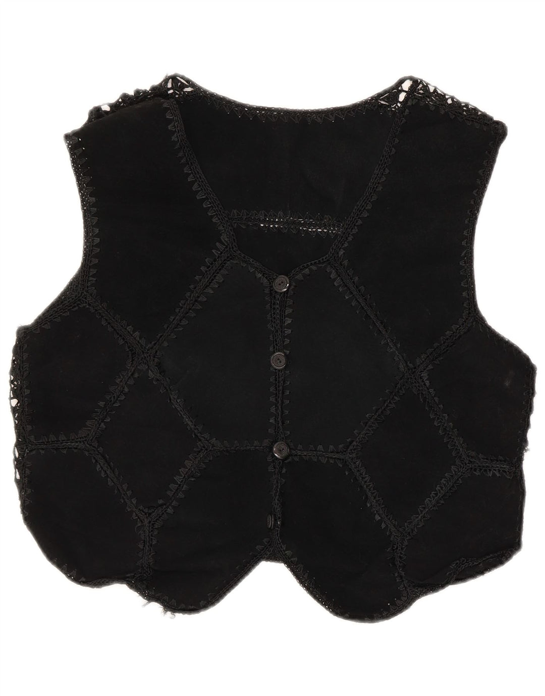 Vintage Damen Crop Wildleder Weste UK 12 Medium Schwarz