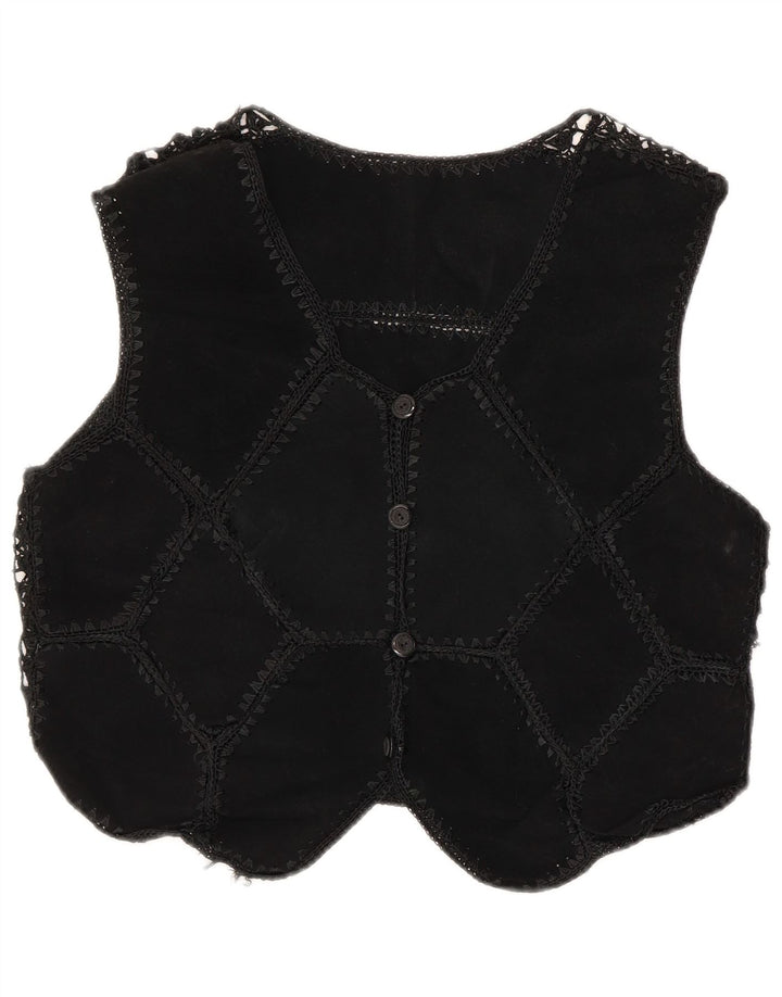 Vintage Damen Crop Wildleder Weste UK 12 Medium Schwarz