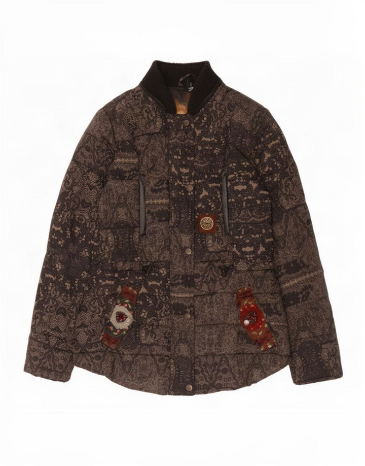 Desigual Damen Grafik gepolsterte Jacke EU 38 Mittelbraunes Paisley-Polyester