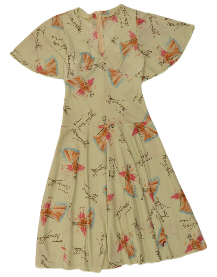 VINTAGE A-Linien-Kleid mit abstraktem Muster für Damen, Gr. 8, klein, Grün