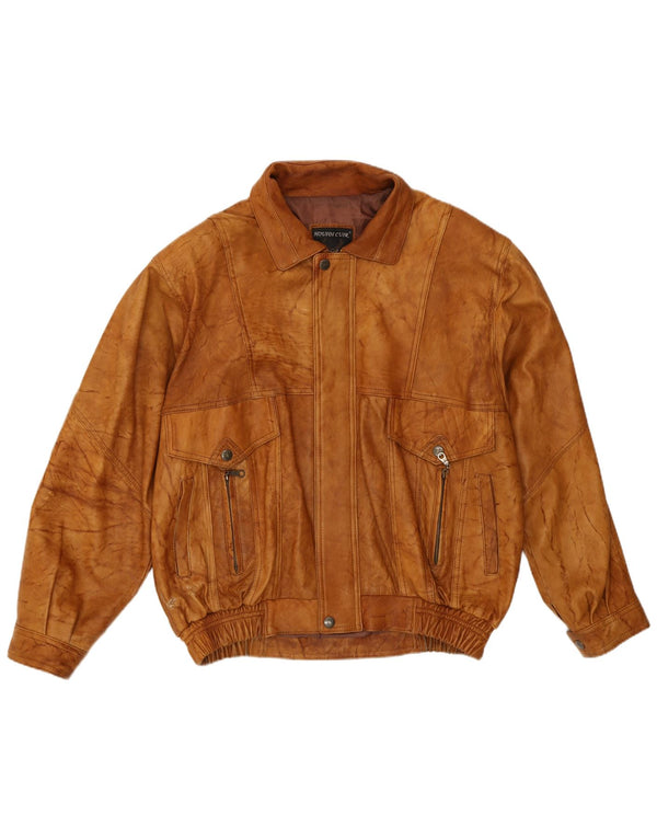 Houidi Cuir Herren Bomber Lederjacke UK 40 Großes braunes Leder Retro