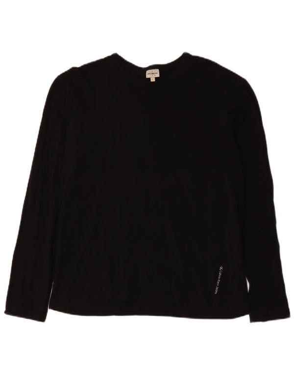 Calvin Klein Jeans Damen Top Langarm UK 14 Medium Schwarz Baumwolle