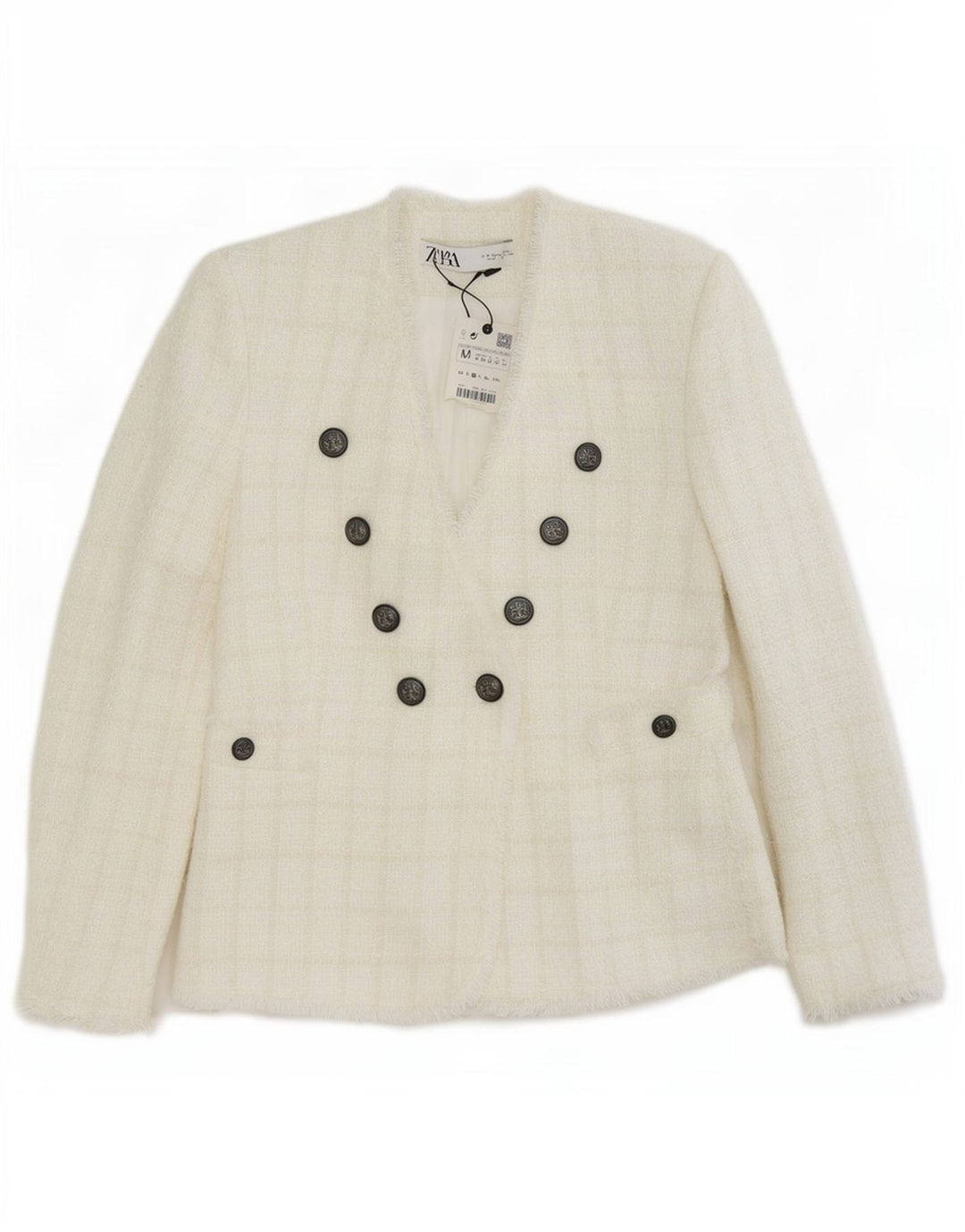 Zweireihiger Blazer für Damen von Zara, UK 12, mittelweiß kariert