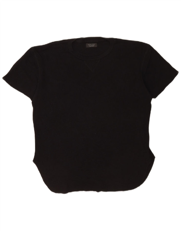 Zara Herren T-Shirt Top Large Schwarz Baumwolle