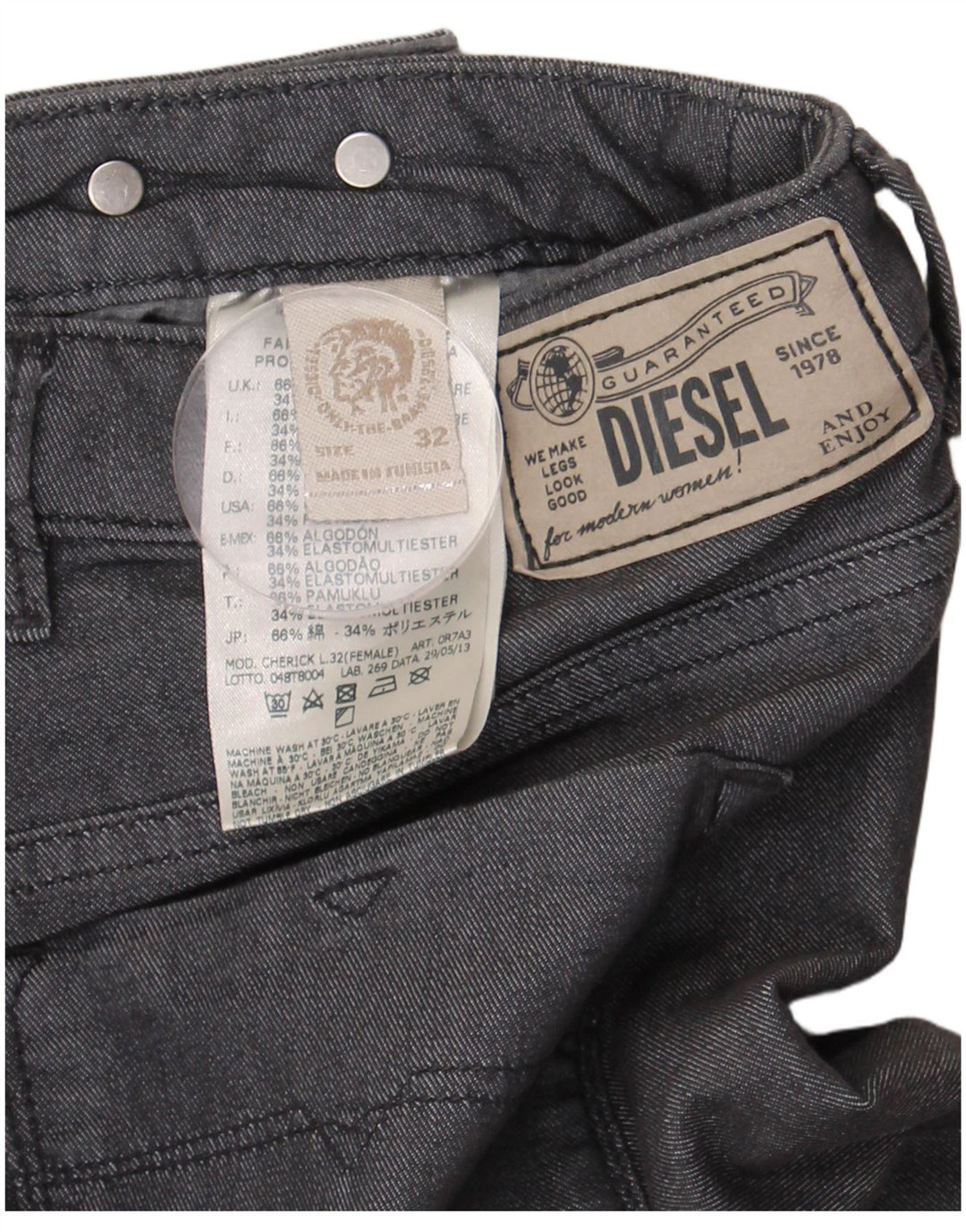 Diesel Damen Straight Jeans W32 L26 Graue Baumwolle