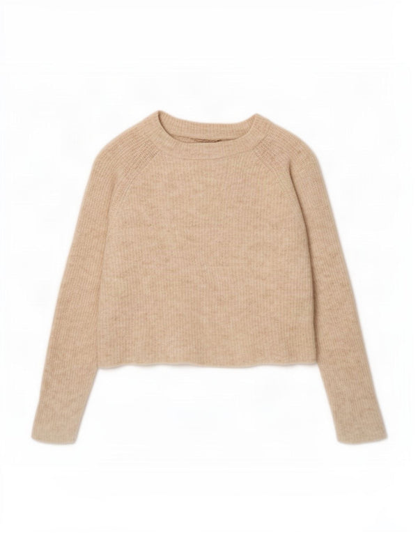 Zara Damen Crop U-Boot-Ausschnitt Pullover UK 18 XL Beige Alpakawolle