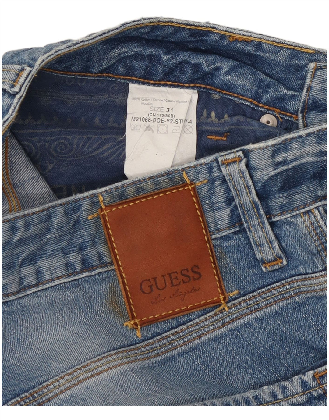 Guess Herren Distressed Straight Jeans W31 L34 Blaue Baumwolle
