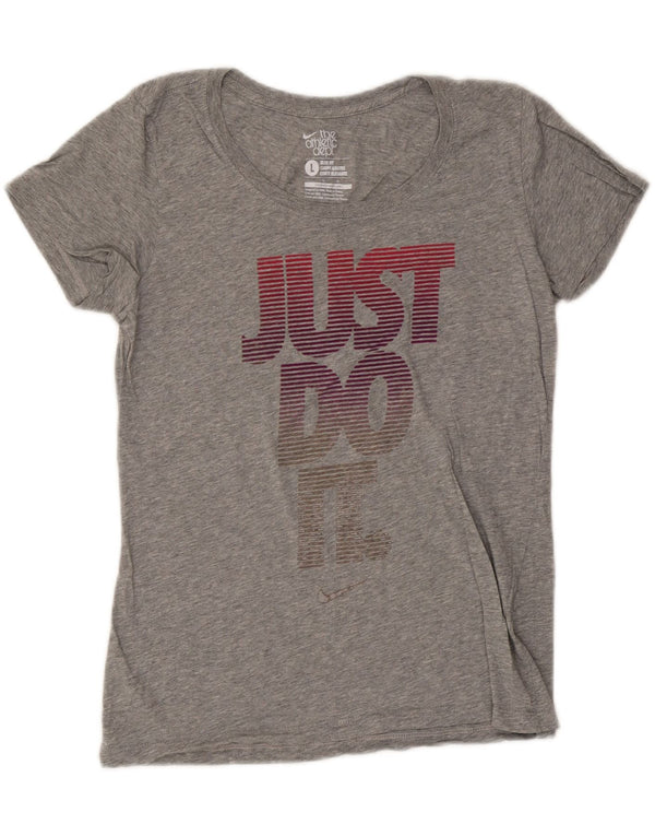 Nike Damen Slim Fit Graphic T-Shirt Top UK 14 Large Grau meliert