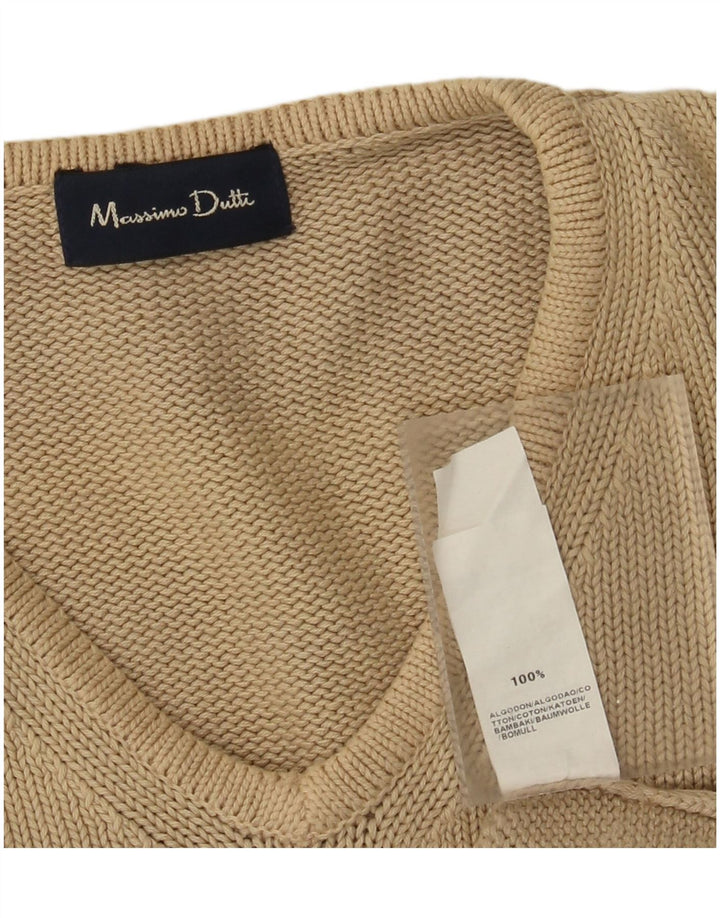 Massimo Dutti Herren-Pullover mit V-Ausschnitt, groß, beige Baumwolle