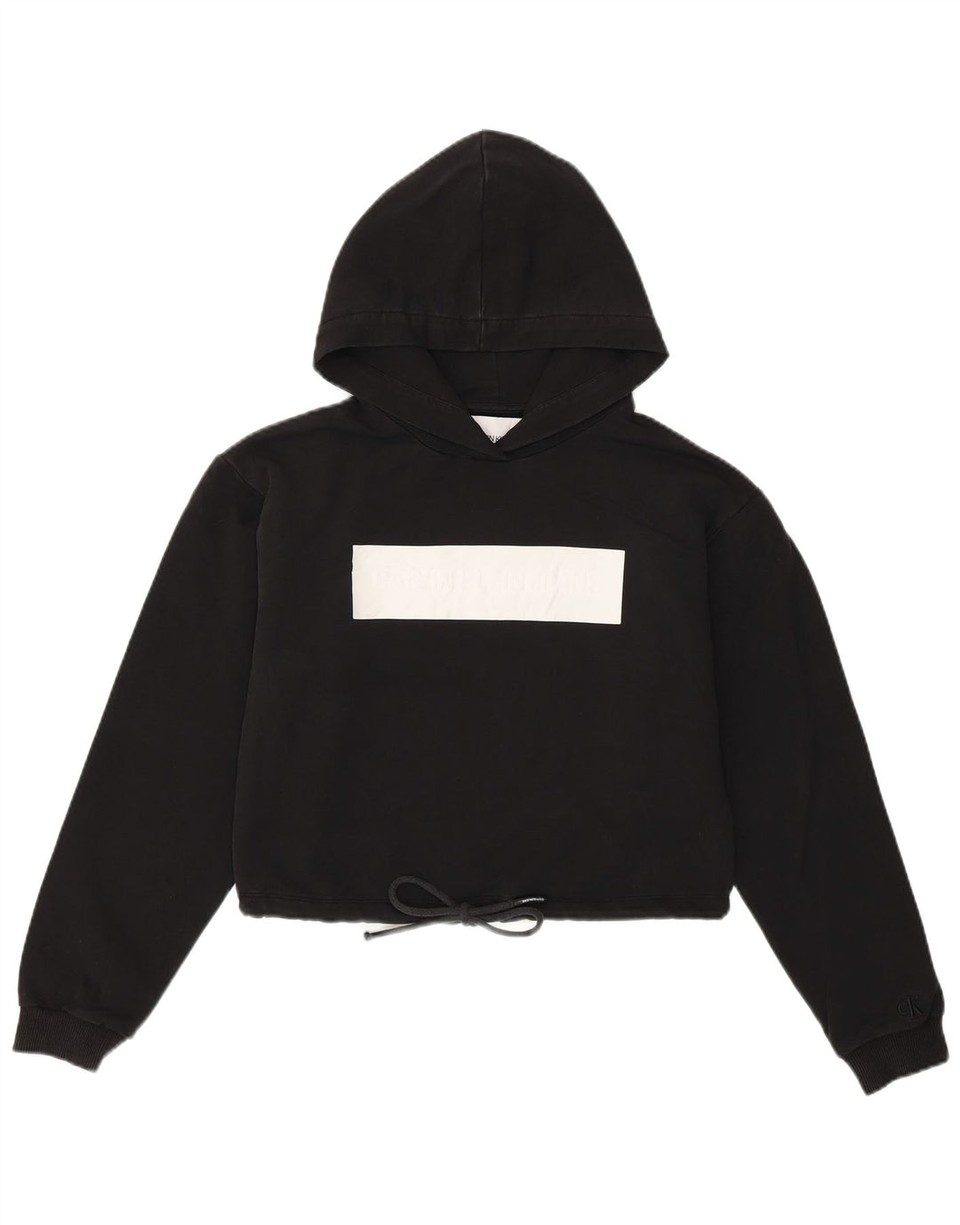 CALVIN KLEIN Damen Crop Graphic Hoodie Pullover UK 10 Small Schwarz