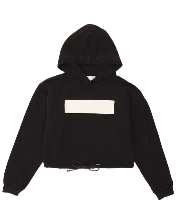 CALVIN KLEIN Damen Crop Graphic Hoodie Pullover UK 10 Small Schwarz