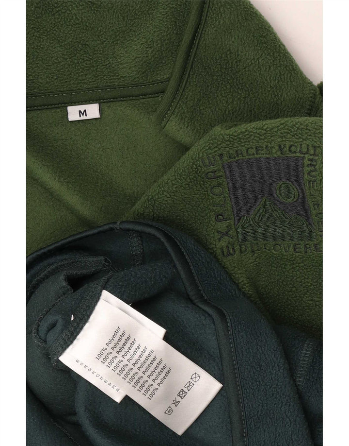 Vintage Herren-Fleecepullover mit Reißverschluss am Hals, Mittelgrünes Farbblock-Polyester