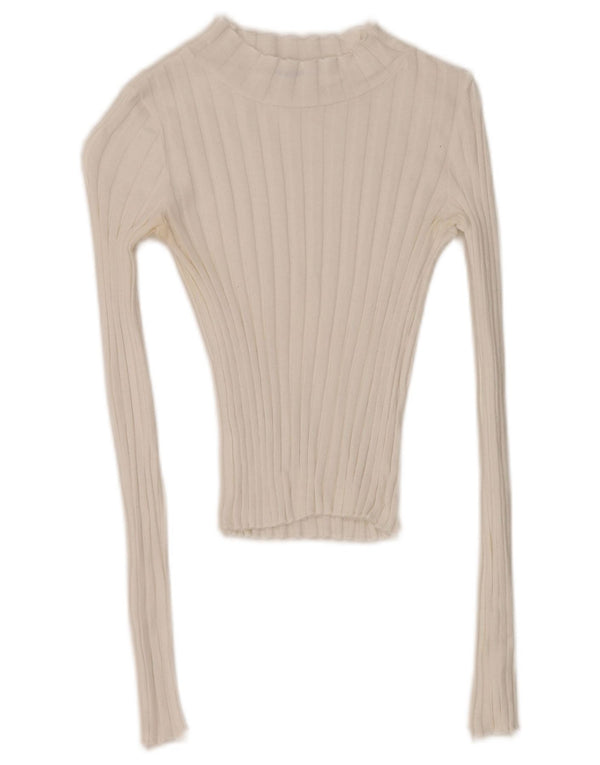 Zara Damen Trafaluc Crop Top Langarm UK 8 Small Weiß