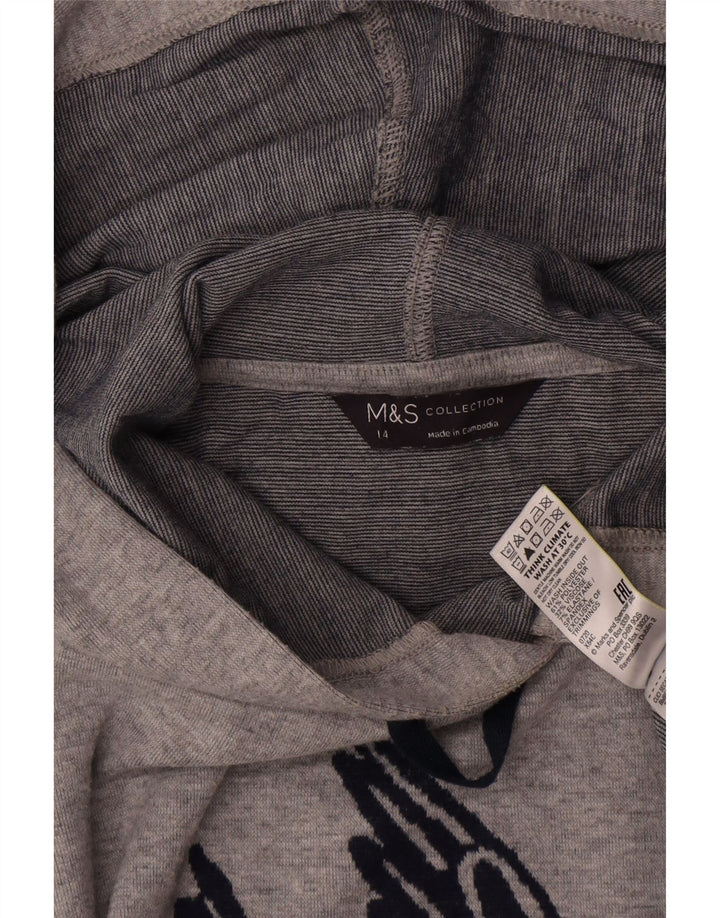 Marks & Spencer Damen-Oberteil mit Kapuze und Grafik, langärmlig, Größe 44, Grau