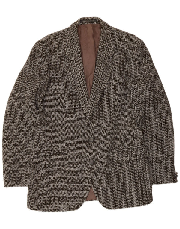 HARRIS TWEED Herren-Blazer mit 2 Knöpfen, UK 40, große graue Wolle mit Fischgrätenmuster