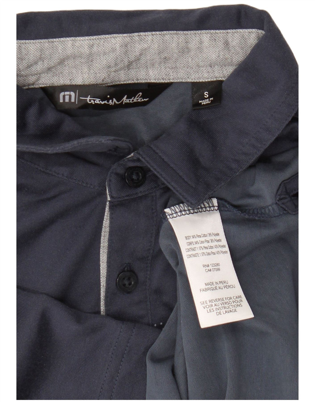 Travis Mathew Herren-Poloshirt mit Grafik, Größe S, marineblau, Baumwolle