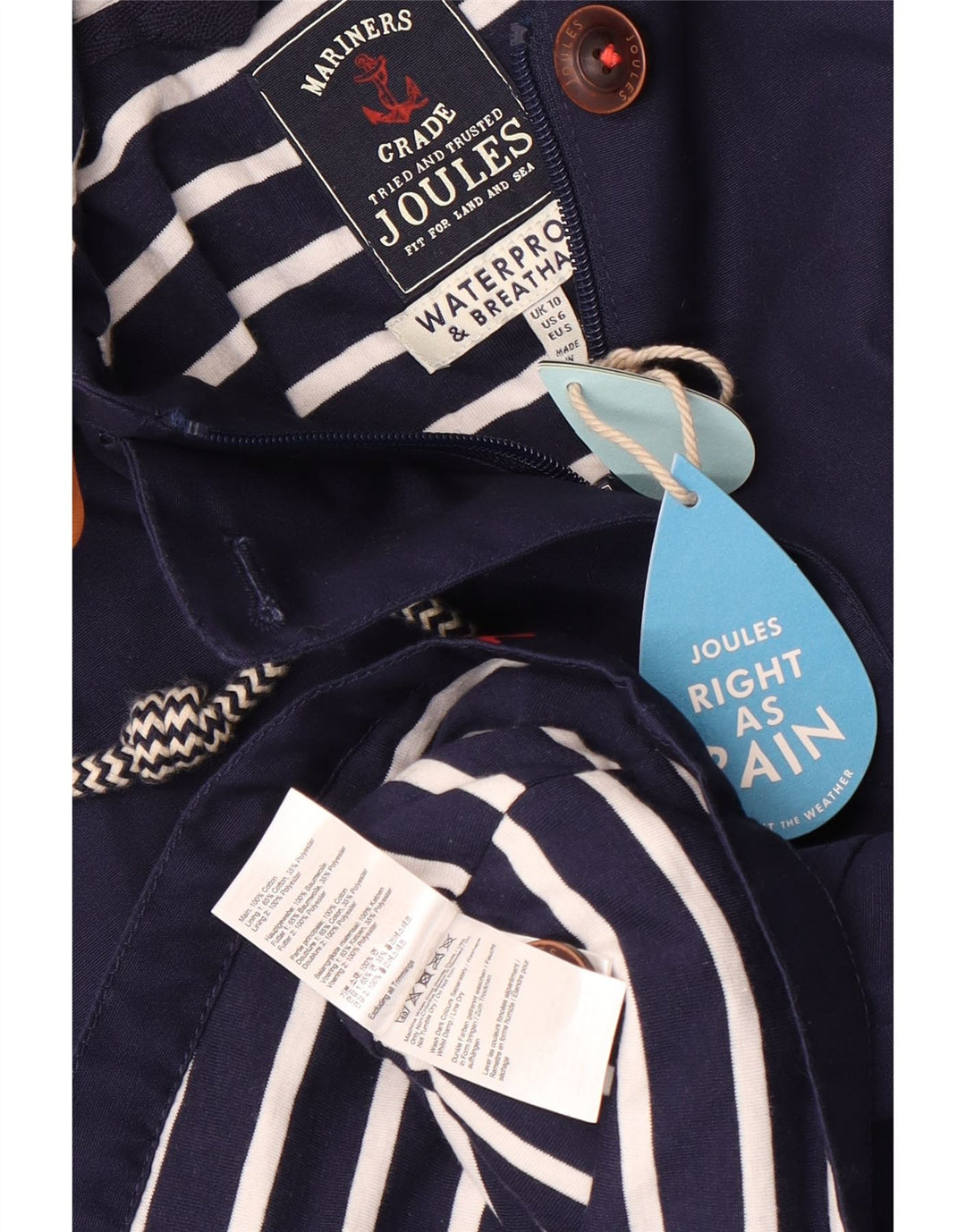 Joules Damen-Regenjacke mit Kapuze, übergroß, UK 10, Größe S, Marineblau, Baumwolle