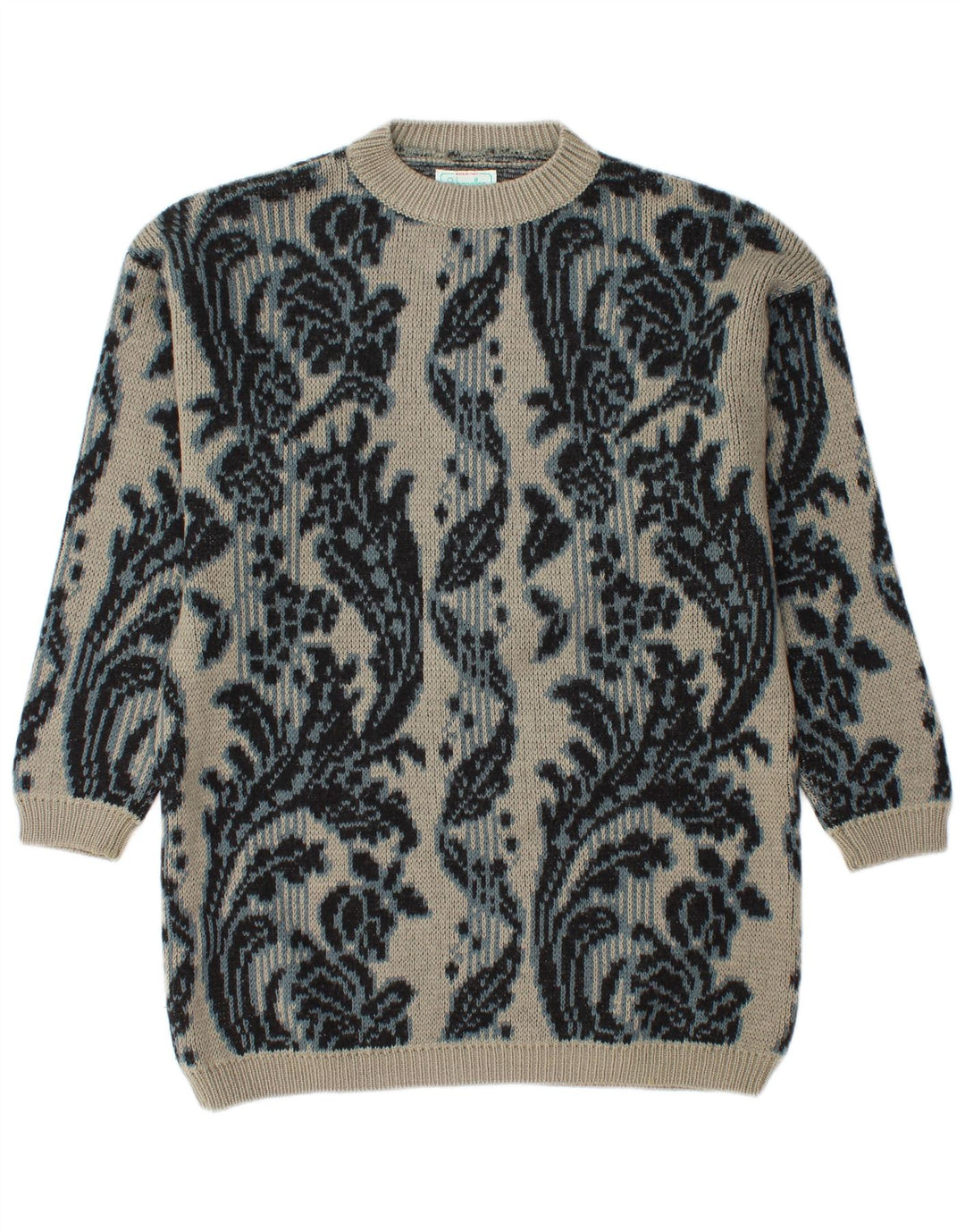 BENETTON Herren Longline-Pullover mit Rundhalsausschnitt IT 46 Large Grey Floral