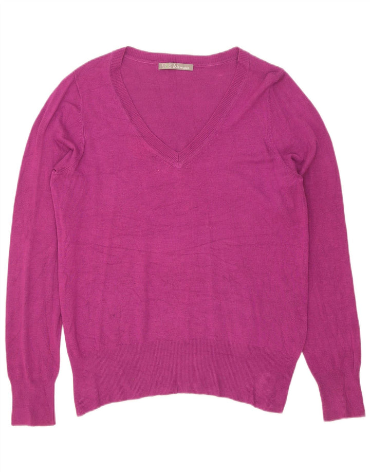 Marks & Spencer Damen-Pullover mit V-Ausschnitt, Gr. 14, mittlere kastanienbraune Viskose