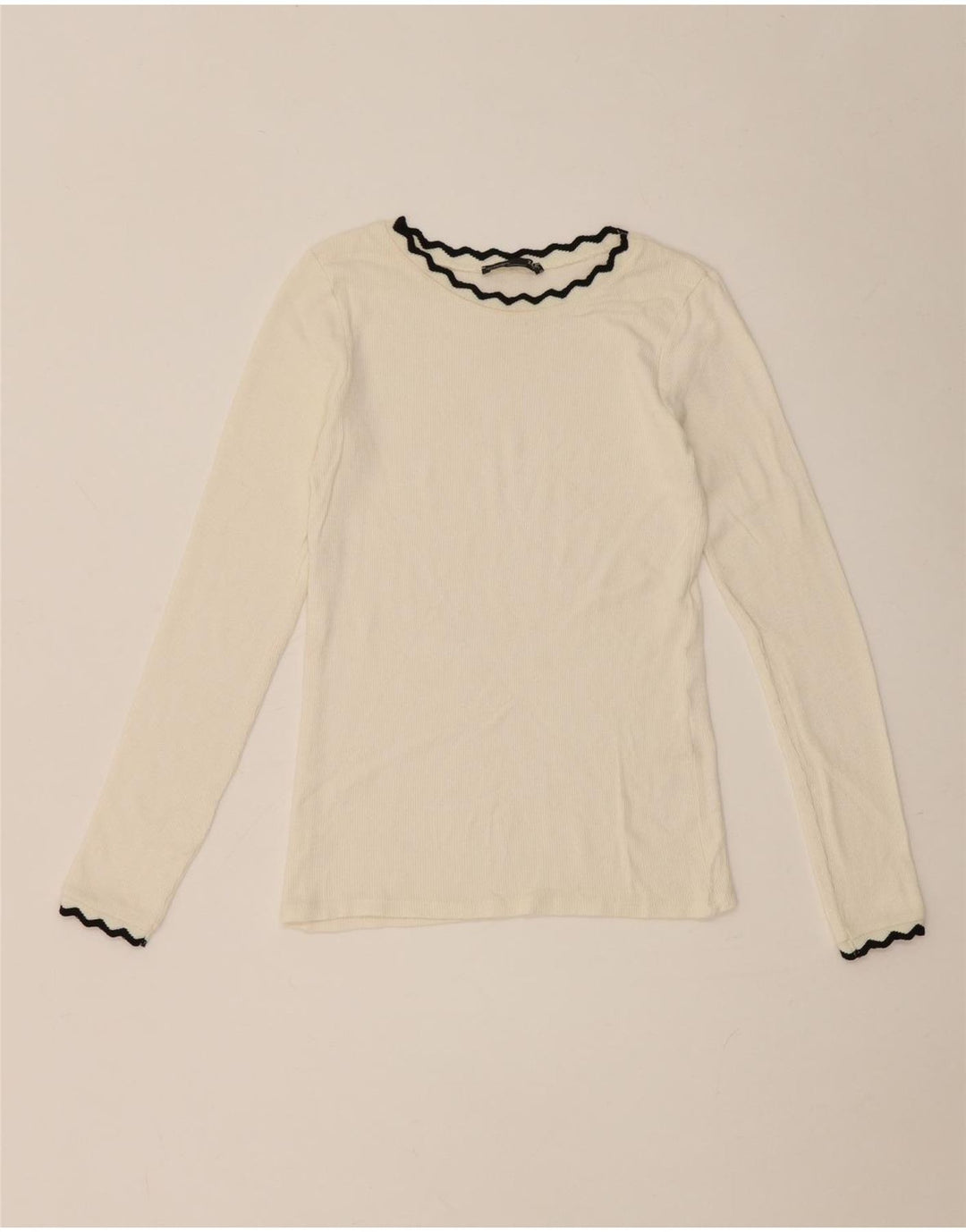 Zara Damen Crop Top Langarm UK 8 Small Weiß