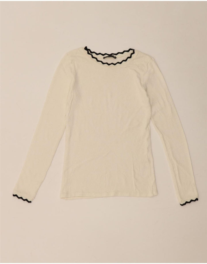 Zara Damen Crop Top Langarm UK 8 Small Weiß