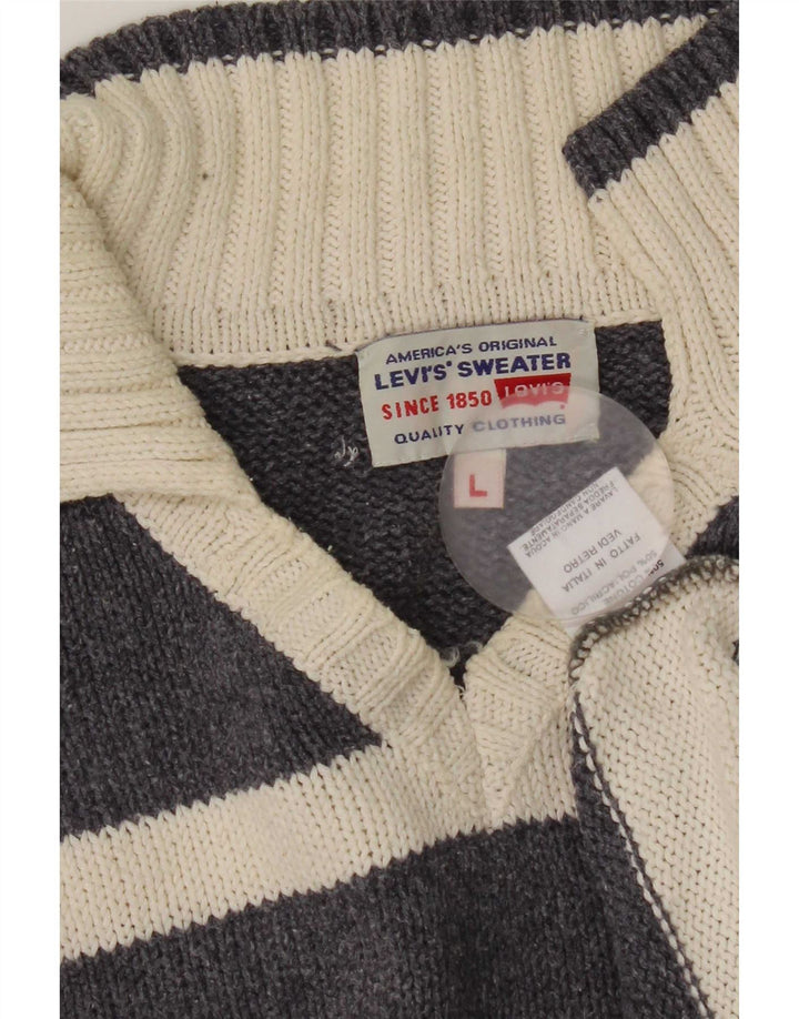 Levi's Herren-Pullover mit Rollkragen, groß, grau gestreift, Baumwolle